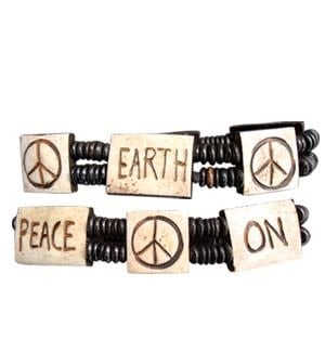 Kathmandu "Peace on Earth" and Peace Signs Bone Bracelet