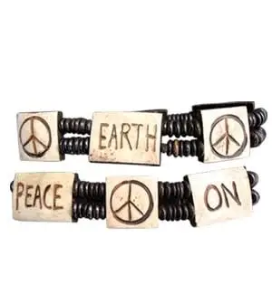 Kathmandu "Peace on Earth" and Peace Signs Bone Bracelet