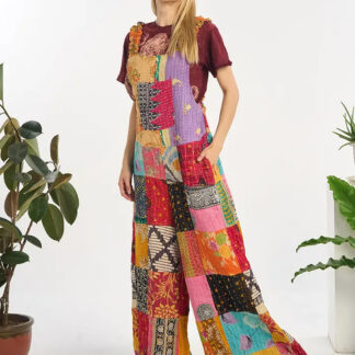 Kathmandu Cotton Kantha Patchwork Bib Jumpsuit - One Size