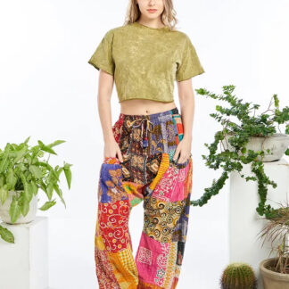 Kathmandu Cotton Kantha Patchwork Harem Pants - One Size