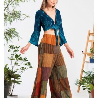 Kathmandu Cotton Multi-Patch Wide Leg Elastic Waist Pants Multicolored Sm/M