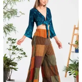 Kathmandu Cotton Multi-Patch Wide Leg Elastic Waist Pants Multicolored Sm/M