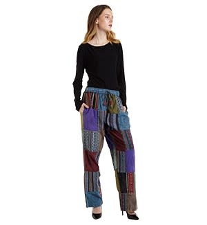 Kathmandu Cotton Tribal Stripe Patchwork Pants Free