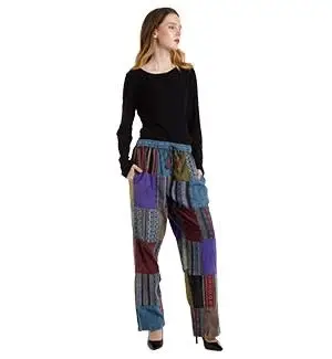 Kathmandu Cotton Tribal Stripe Patchwork Pants Free