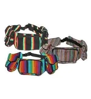 Kathmandu Imports Mixed Color 3-Pocket Cotton Belt Fanny Pack