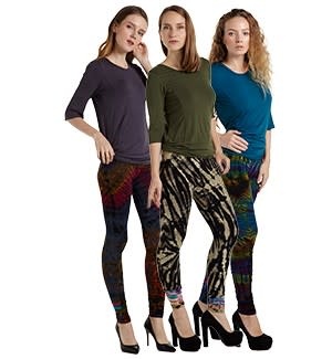 Kathmandu Tie Dye Cuffed Bottom Leggings Black Rainbow One Size