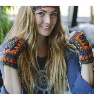 Lakhay's Multi Colored Acrylic Knitted Arm Warmer Brown
