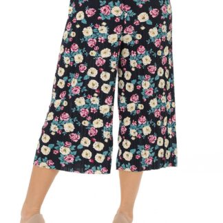 Leggings Wholesale Fashion Casual Fuchsia Ivory Floral Pleated Gaucho Capris