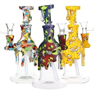 Masked Silicone & Glass Water Pipe 7.5" - Designs Vary