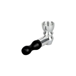 Mini Metal Hand Pipe w/ Wooden Mouthpiece 2"