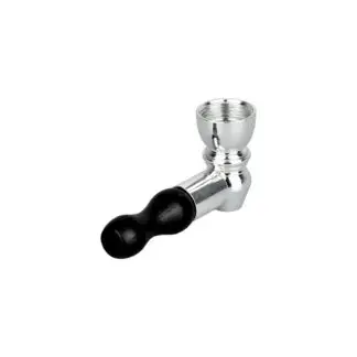 Mini Metal Hand Pipe w/ Wooden Mouthpiece 2"