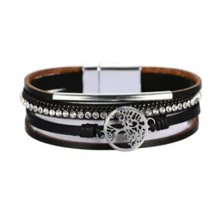 Mio Queena Boho Tree of Life Leather Magnetic Buckle Bracelet