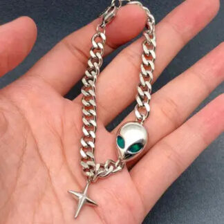 Mio Queena Stainless Steel ET Charm Cuban Chain Bracelet