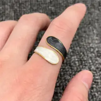 Mio Queena Two Tone Enamel 18K Gold Plated Adjustable Ring