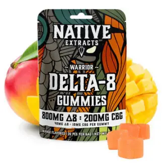 Native Extracts Delta 8 Gummies 20ct Warrior 800mg D8 / 200mg CBG