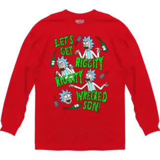 Rick and Morty Riggity Riggity Wrecked LS T-Shirt Red Large