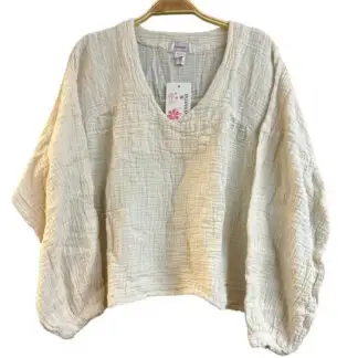 Rising International Cotton V Neck Long Sleeve One-Size Top