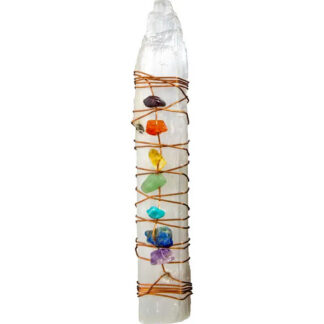 Rough Selenite w/ Copper Wrapped Chakra Gems Healing Wand