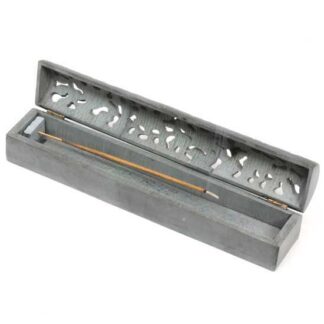 Rounded Stone Incense Box - Grey Floral