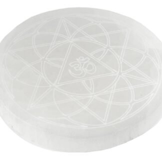 Selenite Flower of Life w/ OM Coaster 4"