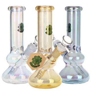 SeshGear Glass Water Pipe 8" 14mm -  Double Bubble Electroplated