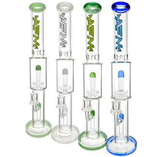 SFM Glass Water Pipe w/ Double UFO Perc 18" 14mm - Colors Vary