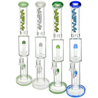 SFM Glass Water Pipe w/ Double UFO Perc 18" 14mm - Colors Vary