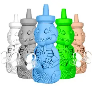 Silicone Honey Bear Skeleton Bubbler 8.5" (Colors Vary)