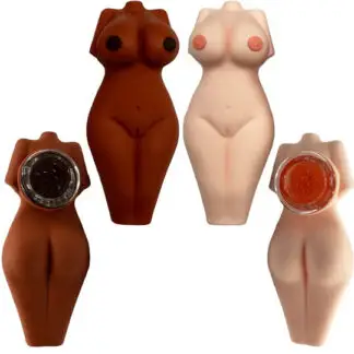 Silicone Nude Lady Hand Pipe w/ Glass Bowl 3.25" - 2 Colors