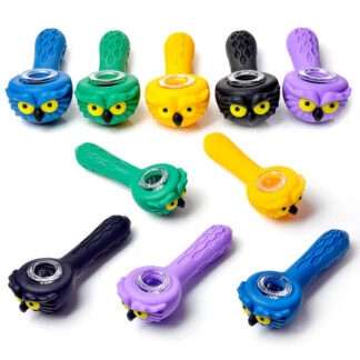 Silicone Owl Hand Pipe w/ Glass Bowl 5" - Assorted Colors