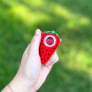 Silicone Strawberry Pipe w/ Keychain & Glass Bowl 2.9" - Assorted Colors