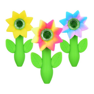 Silicone Sunflower Hand Pipe 4.75" Colors Vary