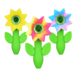 Silicone Sunflower Hand Pipe 4.75" Colors Vary