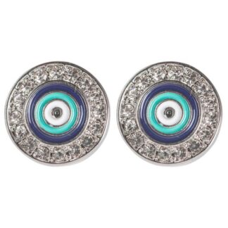 Silver Evil Eye Earrings with Rhinestones and Dark Blue Middle