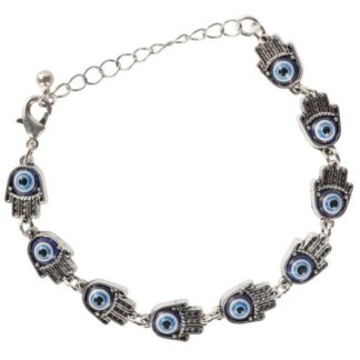 Silver Hamsa Hand Evil Eye Bracelet