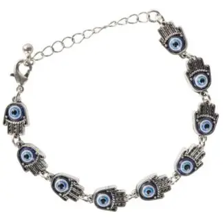 Silver Hamsa Hand Evil Eye Bracelet