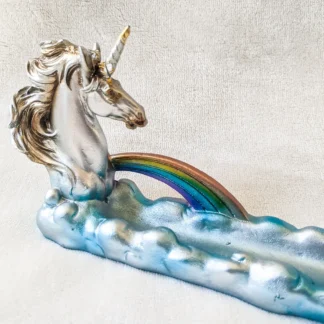 Silver Unicorn Incense Burner 11"