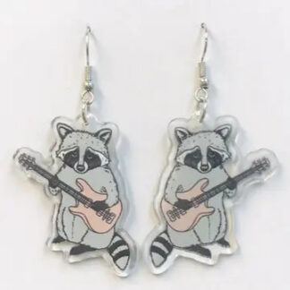 SimpleNGreat Acrylic Raccoon Playing Guitar Earrings