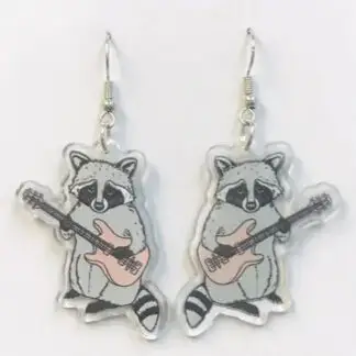 SimpleNGreat Acrylic Raccoon Playing Guitar Earrings