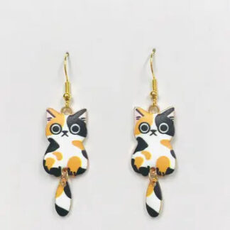 SimpleNGreat Enamel Calico Cat Wagging Tail Earrings