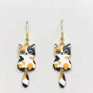 SimpleNGreat Enamel Calico Cat Wagging Tail Earrings