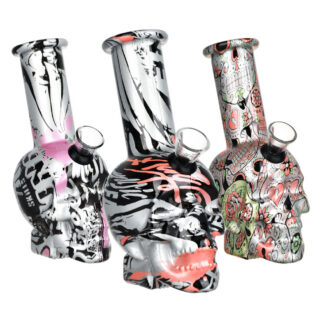 Skull Printed Design Glass Mini Water Pipe 5.75" (Colors Vary)