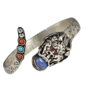 Snake White Metal Bracelet with Multicolored Stones