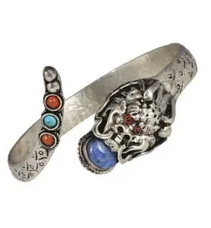 Snake White Metal Bracelet with Multicolored Stones