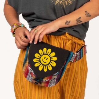 Soul Flower Canvas Hip Bags Happy Daisy Black Rainbow