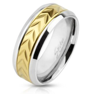 SSJ Stainless Two-Toned Gold Chevron Ring 12