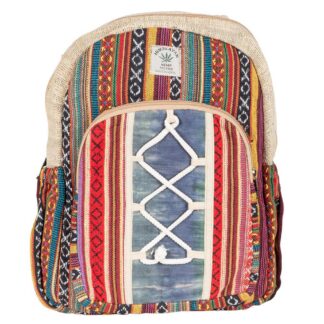 Striped Hemp Backpack w/ Zipper Pocket 10" x 14"