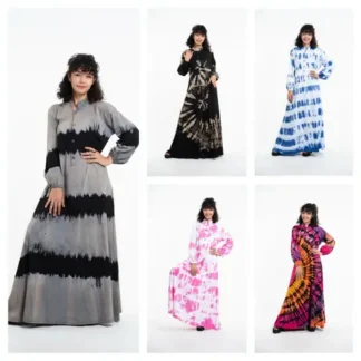 Sure Design Long Sleeve Tie Dye Mandarin Collar Maxi Dess