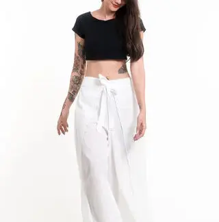 Sure Design Palazzo Wrap Pants Solid White
