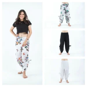 Sure Design Solid Color/Butterfly Women's Cotton Button Up Pants
